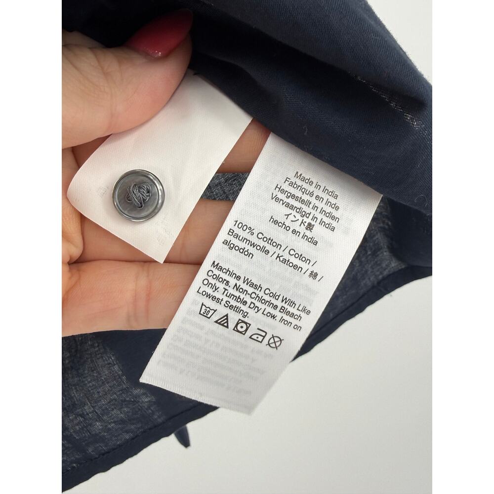 Madewell Navy Pintuck Lace Insert Blouse Ruffle Neck Boho Cottagecore Top L - Picture 12 of 13